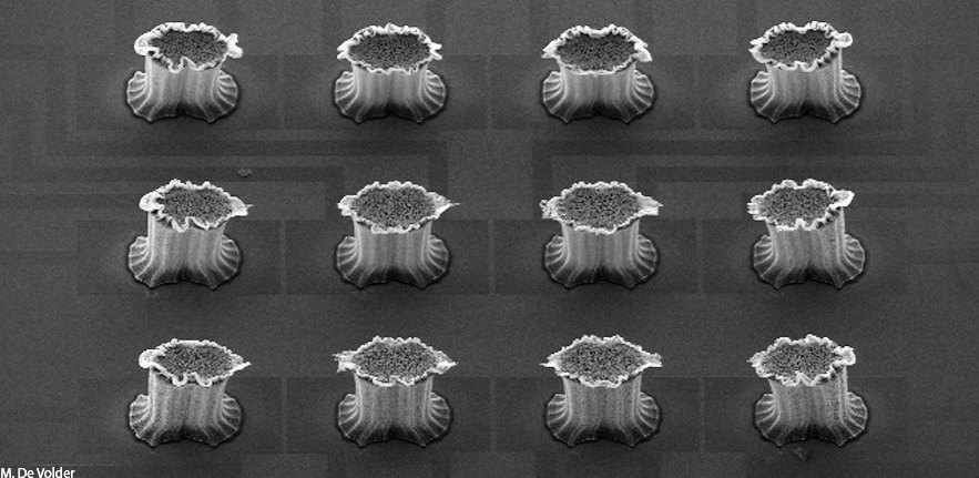 Amorphous Carbon Nanowire Pillars on TiN Electrodes